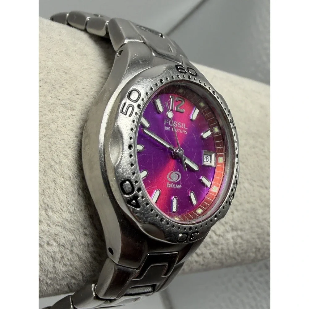 Fossil Blue AM-3529 New Battery Ladies Watch 28MM 6.5